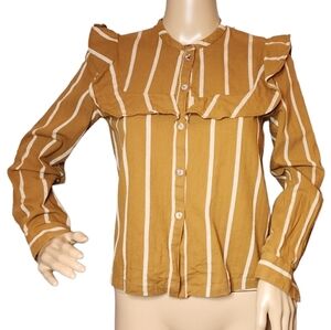 dRA linen/cotton mustard yellow/brown long sleeve blouse.